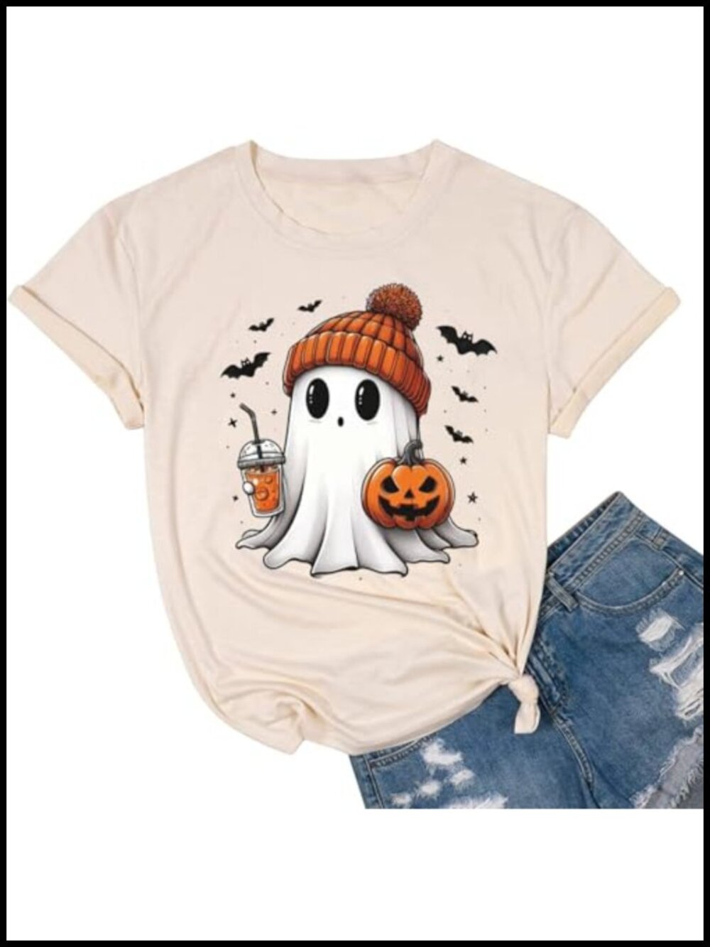 Women's Halloween Pumpkin Graphic Tee, Cotton Blend SHORT SLEEVE T-Shirt Fall